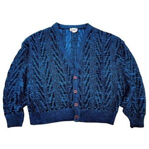 Vintage Randy River Slouchy Cardigan, Button Front, Blue/Black, Made in Canada